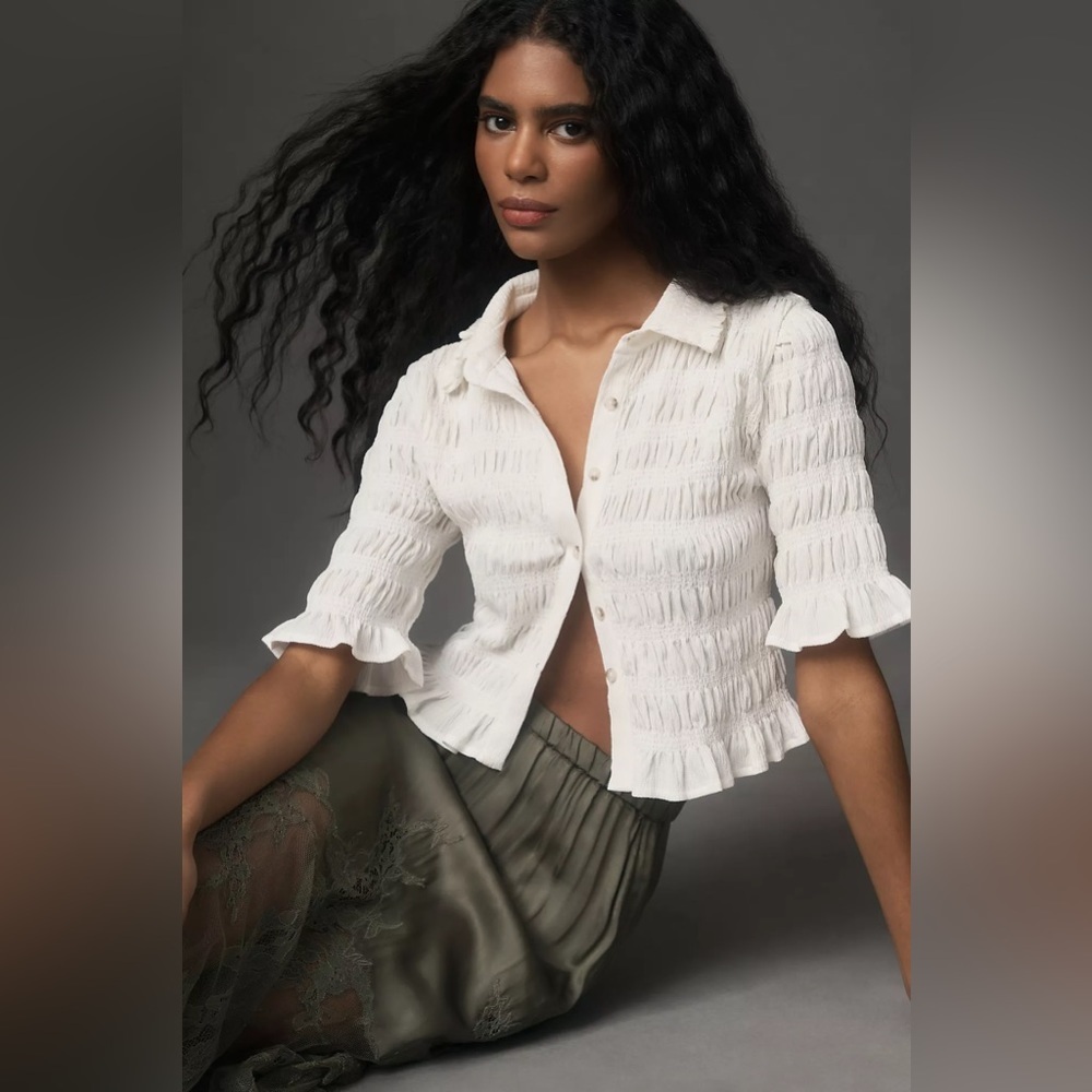 NWT Maeve Ruffle Button-Front Top - Picture 6 of 7